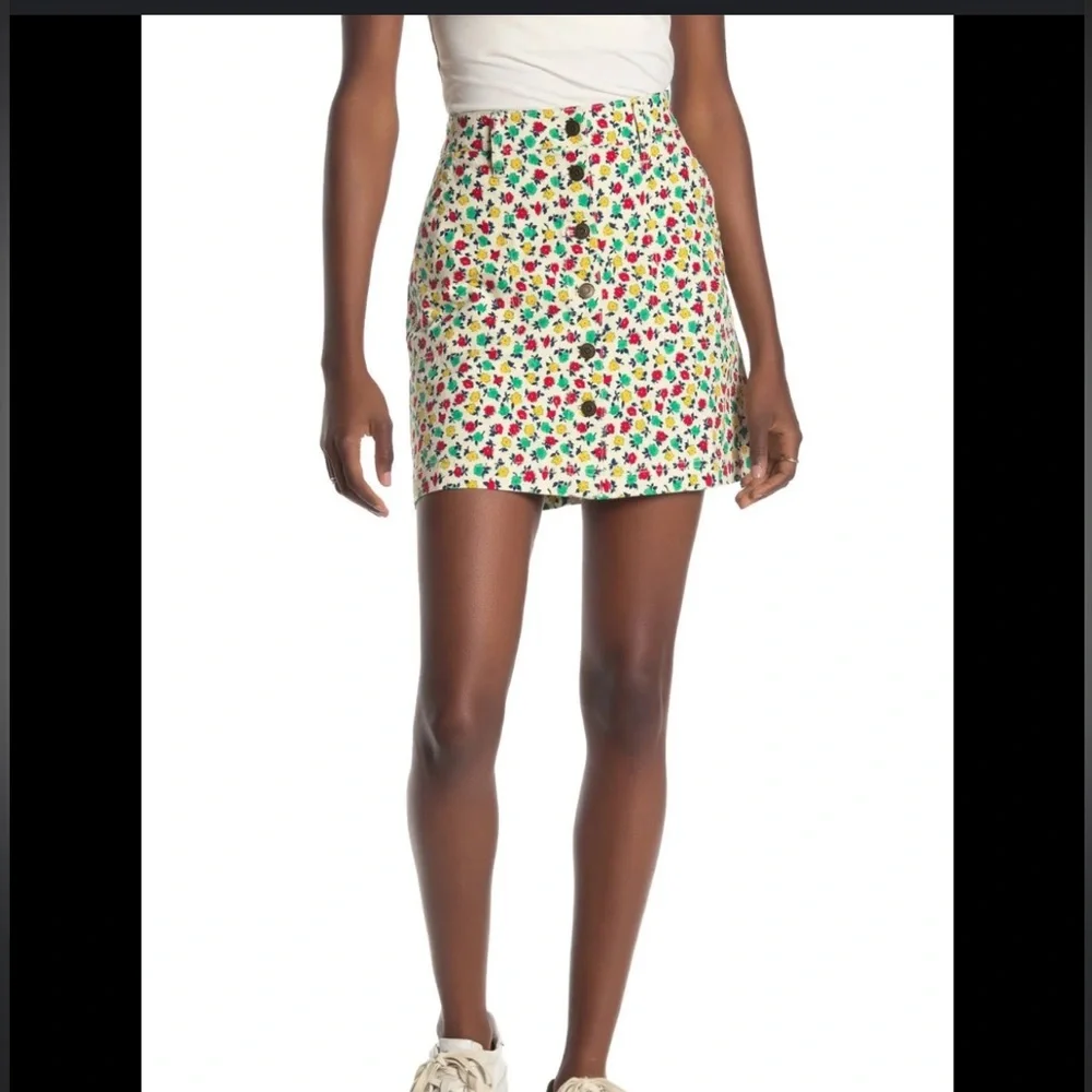 🌼 J.Crew Mercantile Floral Button Front Mini Skirt Size 10 Cotton Stretch